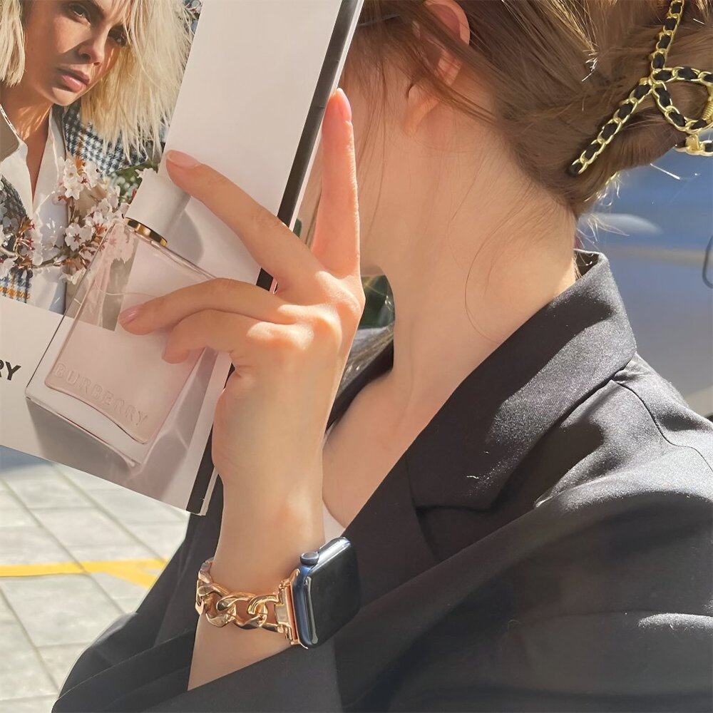 Stylish Metal Adjustable Strap Chain Stainless Band For Apple Watch - Rosegold - Picture 8 of 13